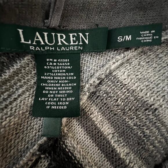 Lauren Ralph Lauren Gray Knit Poncho Southwest Cotton Linen Asymmetrical S/M - Picture 8 of 9